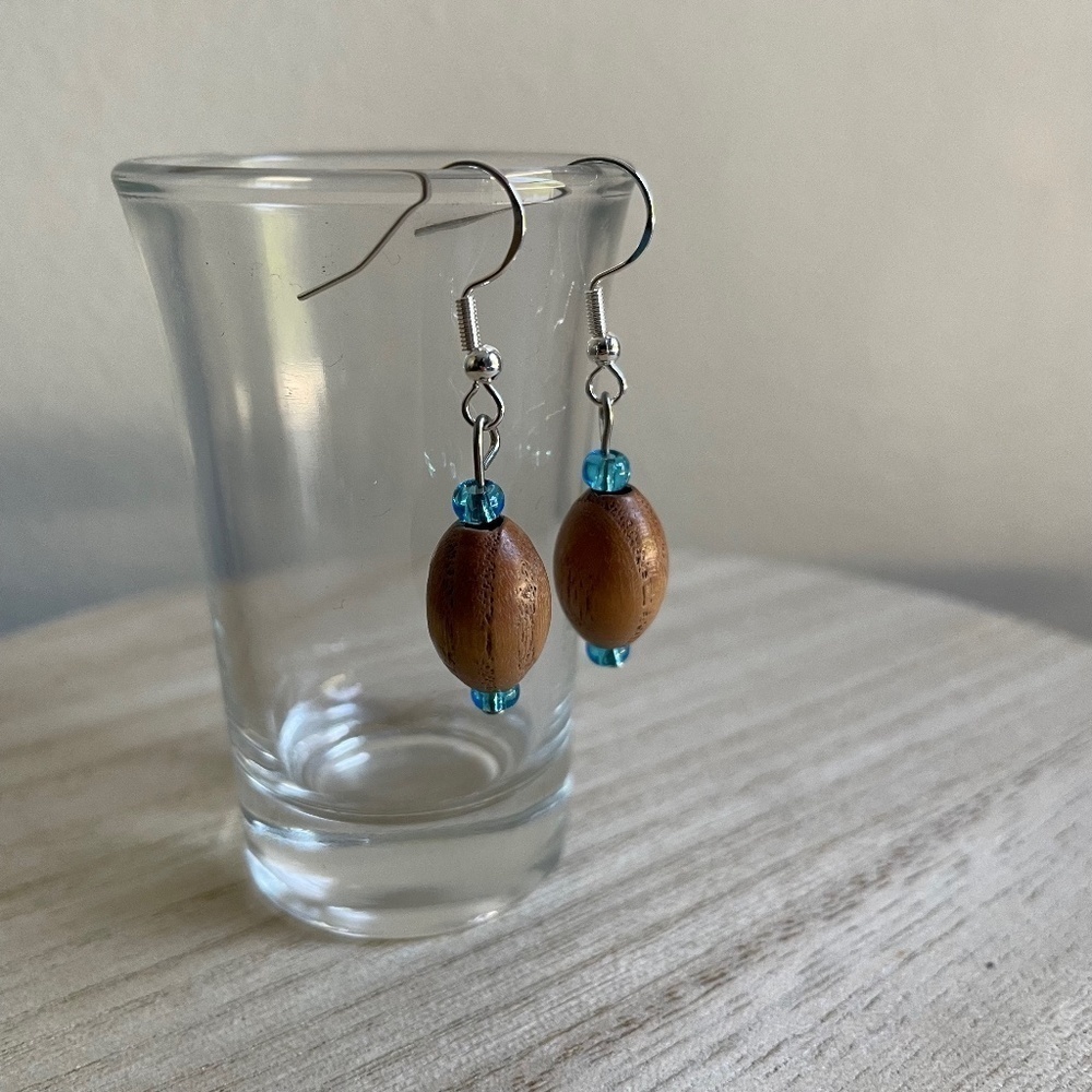 Aqua Wood Beaded Earrings